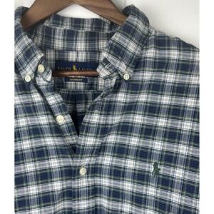 Ralph Lauren Shirt Mens XL Blue Green Plaid Custom Fit Button Down Oxford Long